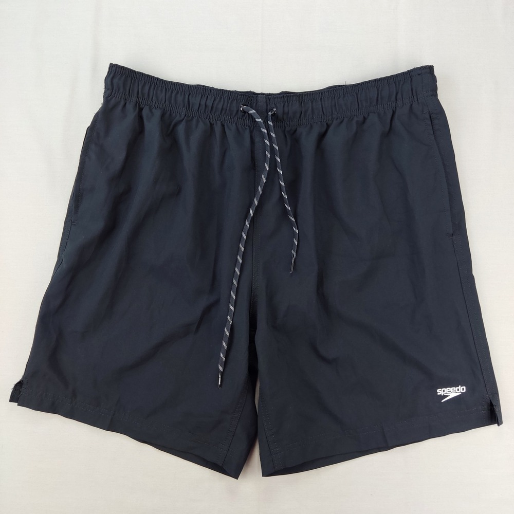 Speedo Swim Trunks Men XL Black Solid Mesh Lined Pockets Board Shorts Drawstring